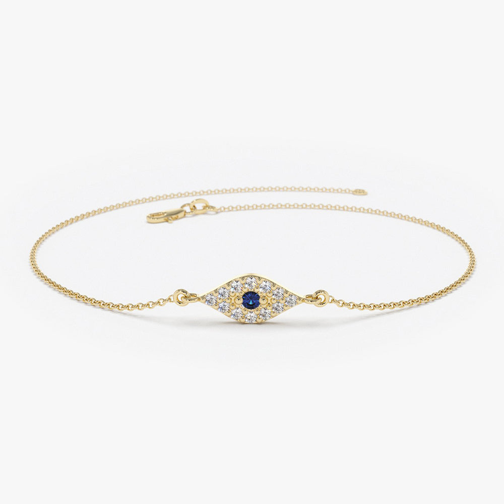 14k Diamond and Sapphire Evil Eye Bracelet - GeumJewels