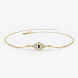 14k Diamond and Sapphire Evil Eye Bracelet - GeumJewels