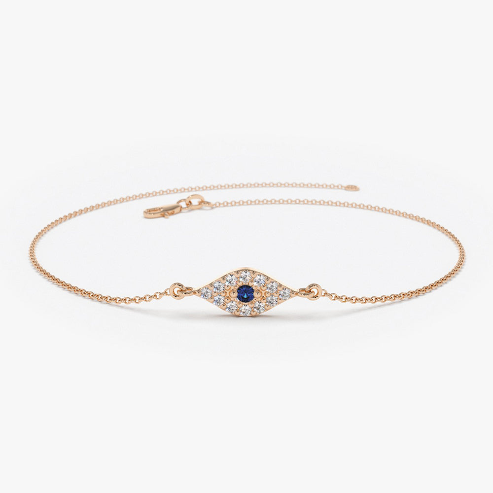 14k Diamond and Sapphire Evil Eye Bracelet - GeumJewels