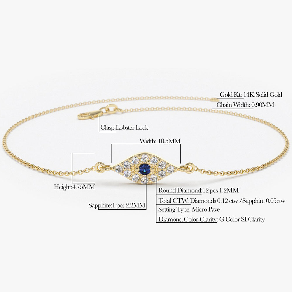 14k Diamond and Sapphire Evil Eye Bracelet - GeumJewels