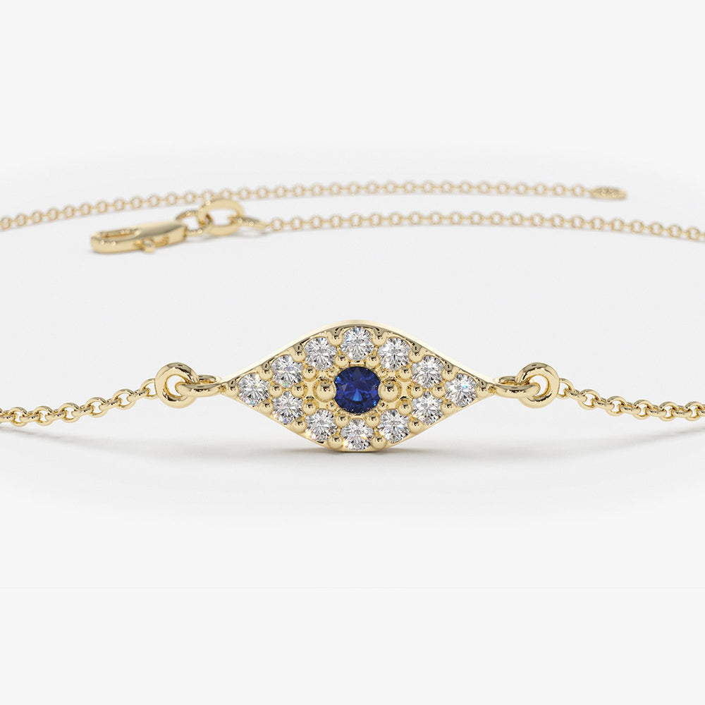 14k Diamond and Sapphire Evil Eye Bracelet - GeumJewels