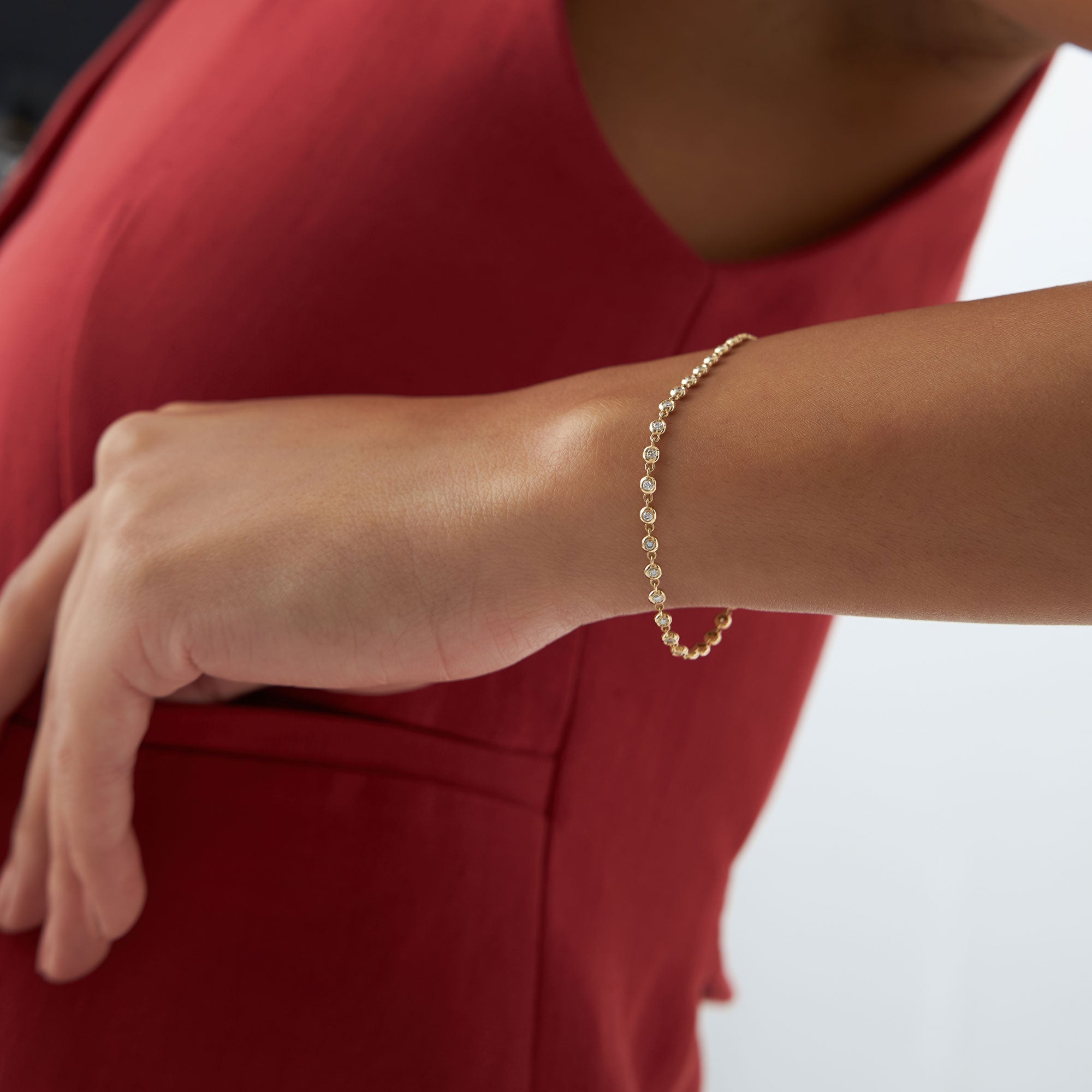 14K Gold Bezel Setting Diamond Tennis Bracelet - GeumJewels