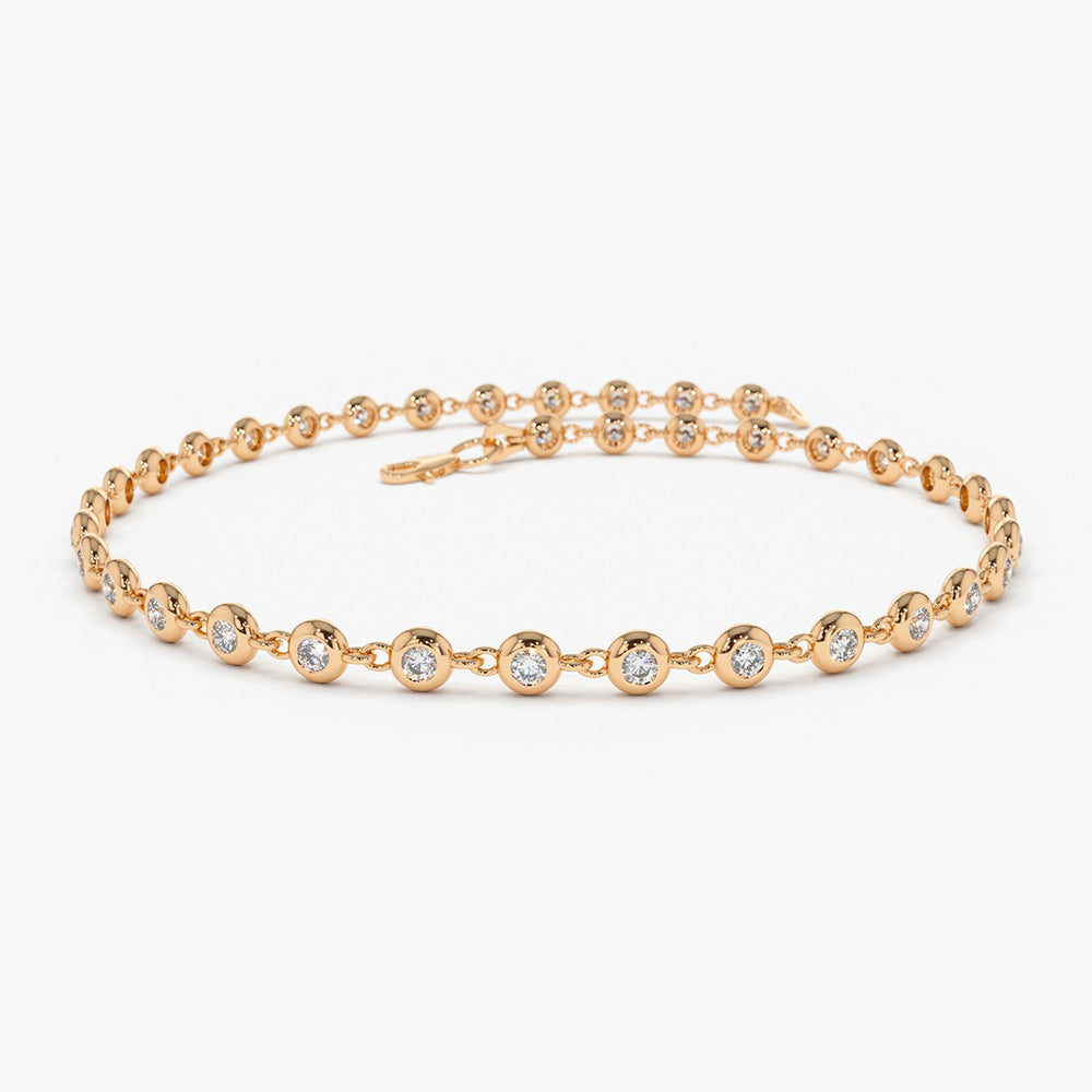 14K Gold Bezel Setting Diamond Tennis Bracelet - GeumJewels