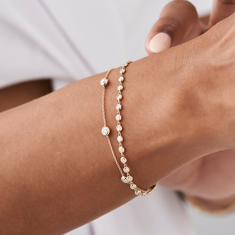 14K Gold Bezel Setting Diamond Tennis Bracelet - GeumJewels