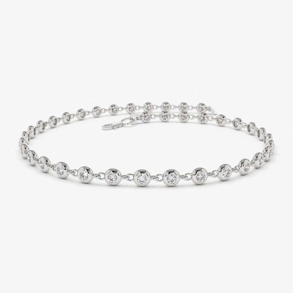 14K Gold Bezel Setting Diamond Tennis Bracelet - GeumJewels