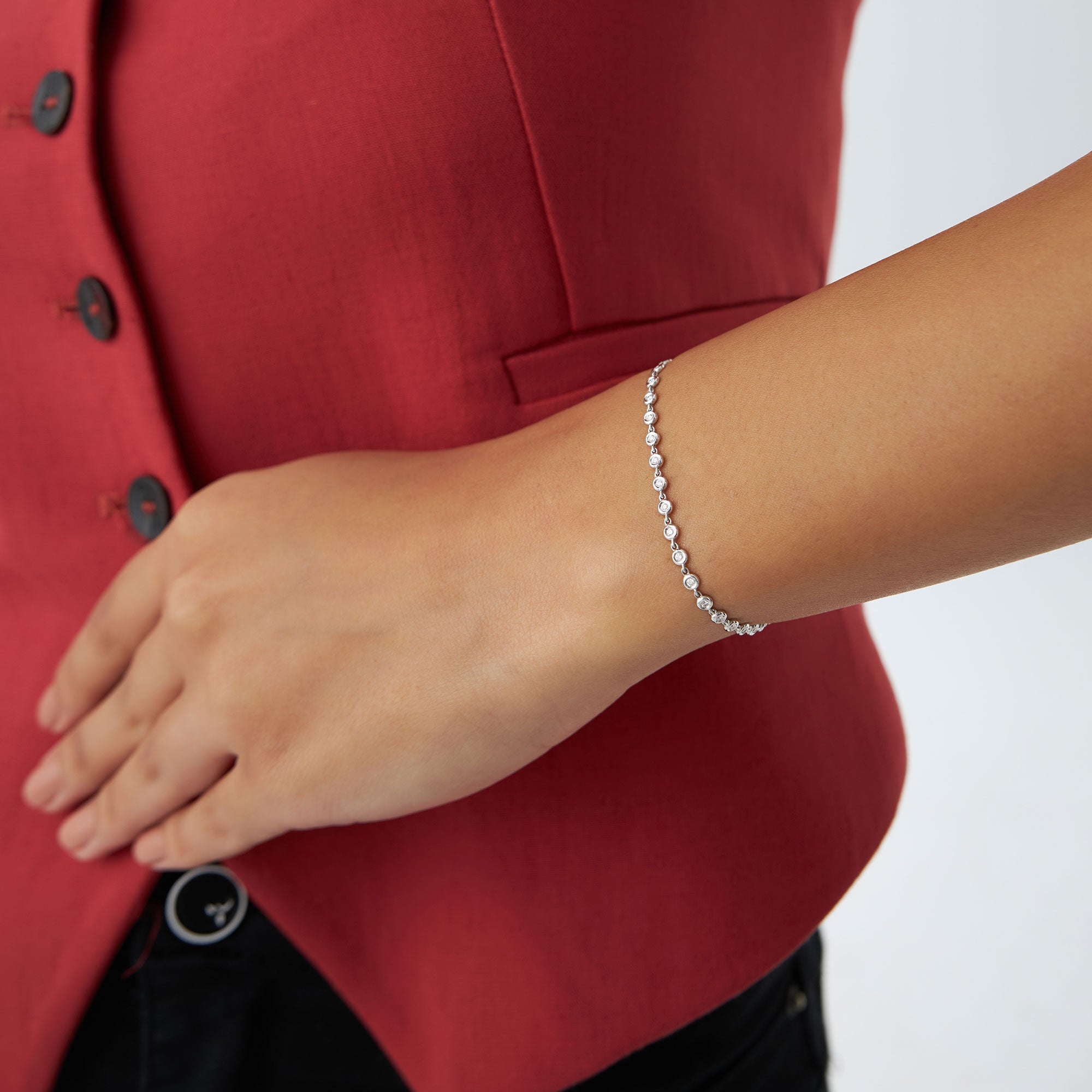 14K Gold Bezel Setting Diamond Tennis Bracelet - GeumJewels