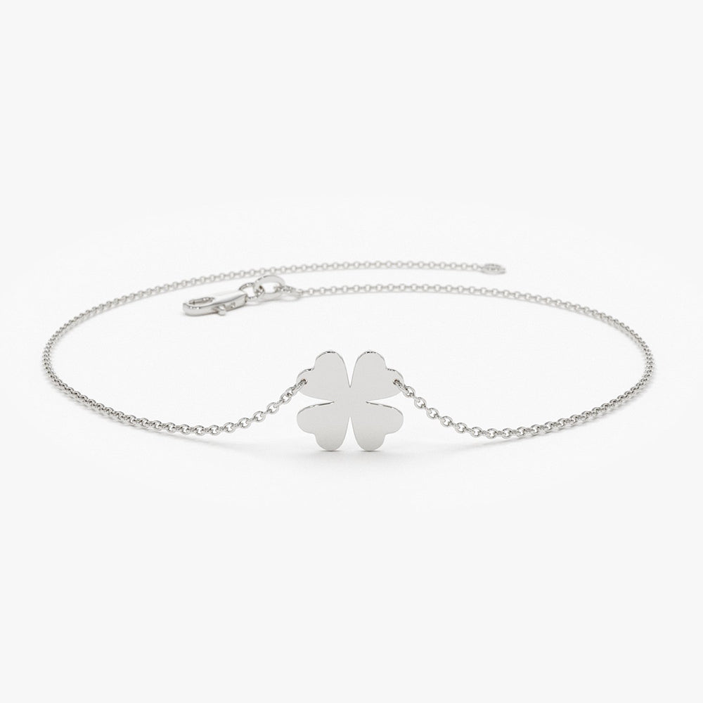 14K Gold Four Leaf Clover Charm Bracelet - GeumJewels