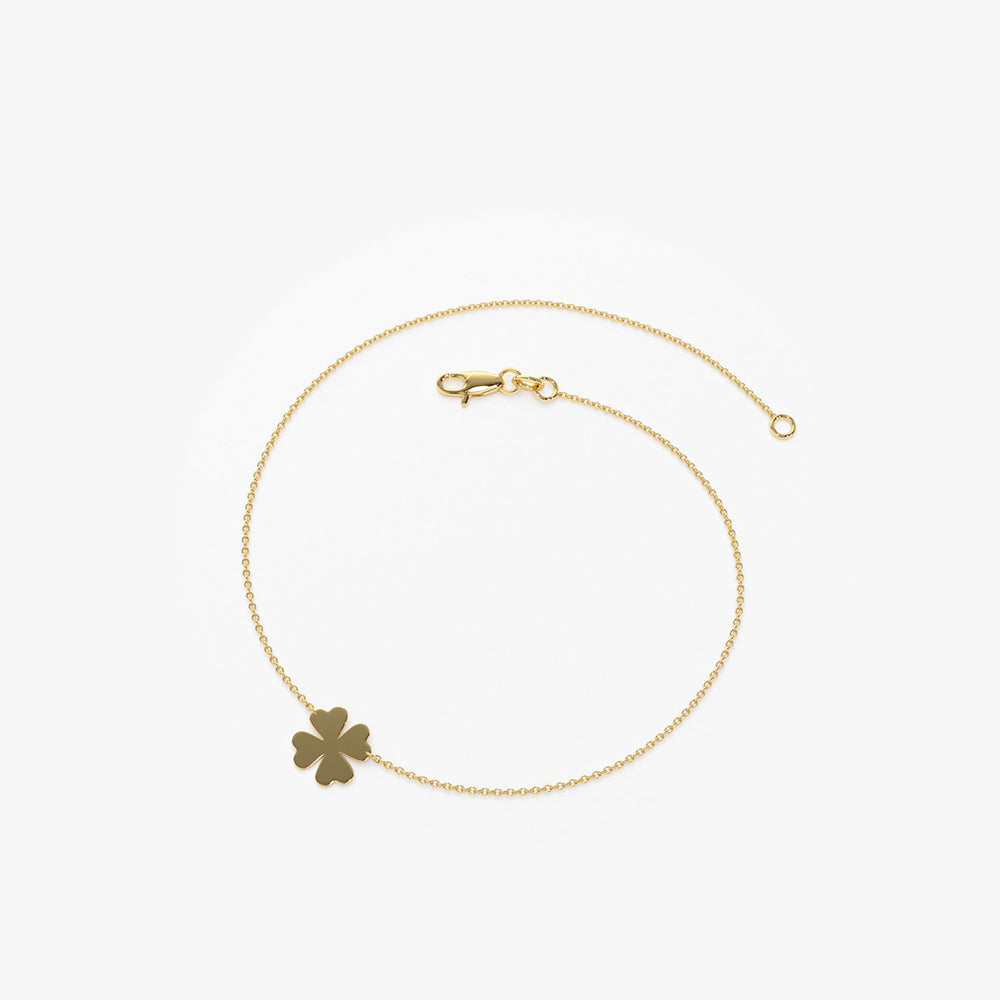 14K Gold Four Leaf Clover Charm Bracelet - GeumJewels