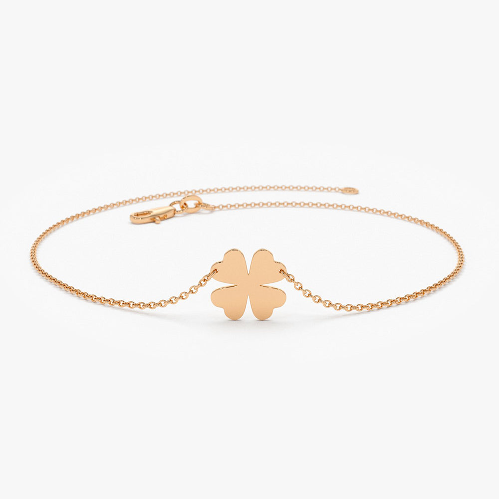 14K Gold Four Leaf Clover Charm Bracelet - GeumJewels