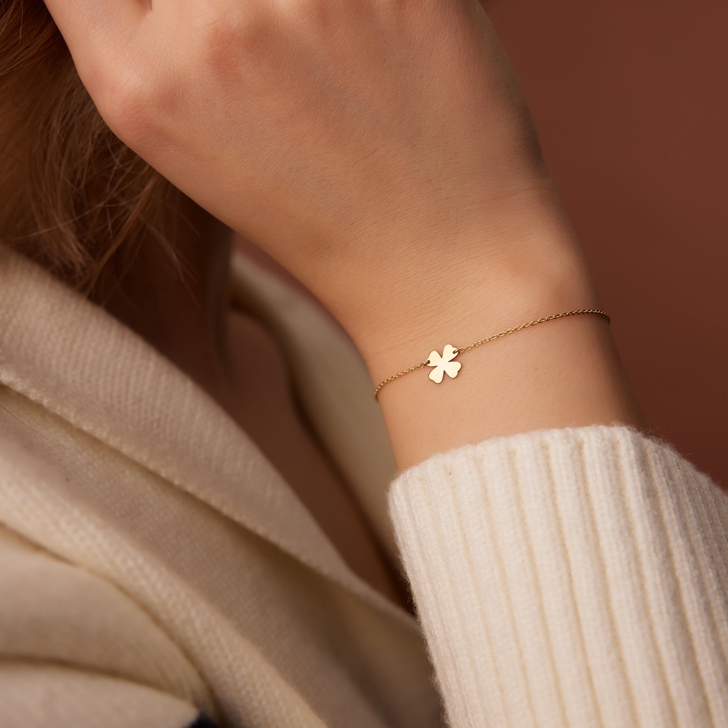 14K Gold Four Leaf Clover Charm Bracelet - GeumJewels