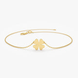 14K Gold Four Leaf Clover Charm Bracelet - GeumJewels