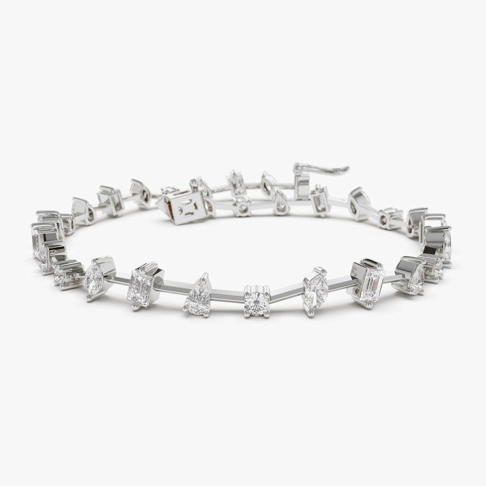14k Gold Multi-Shape Slant Diamond Bracelet - GeumJewels