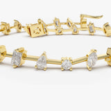14k Gold Multi-Shape Slant Diamond Bracelet - GeumJewels