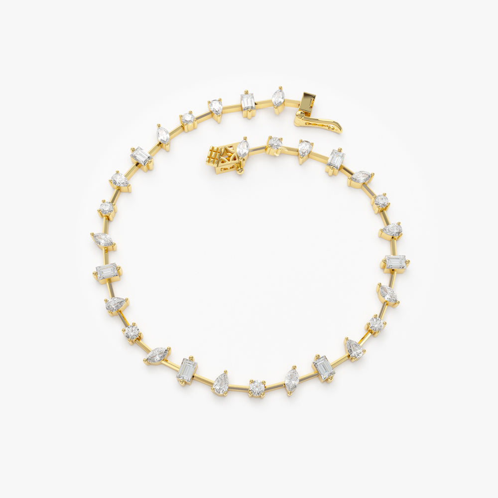 14k Gold Multi-Shape Slant Diamond Bracelet - GeumJewels