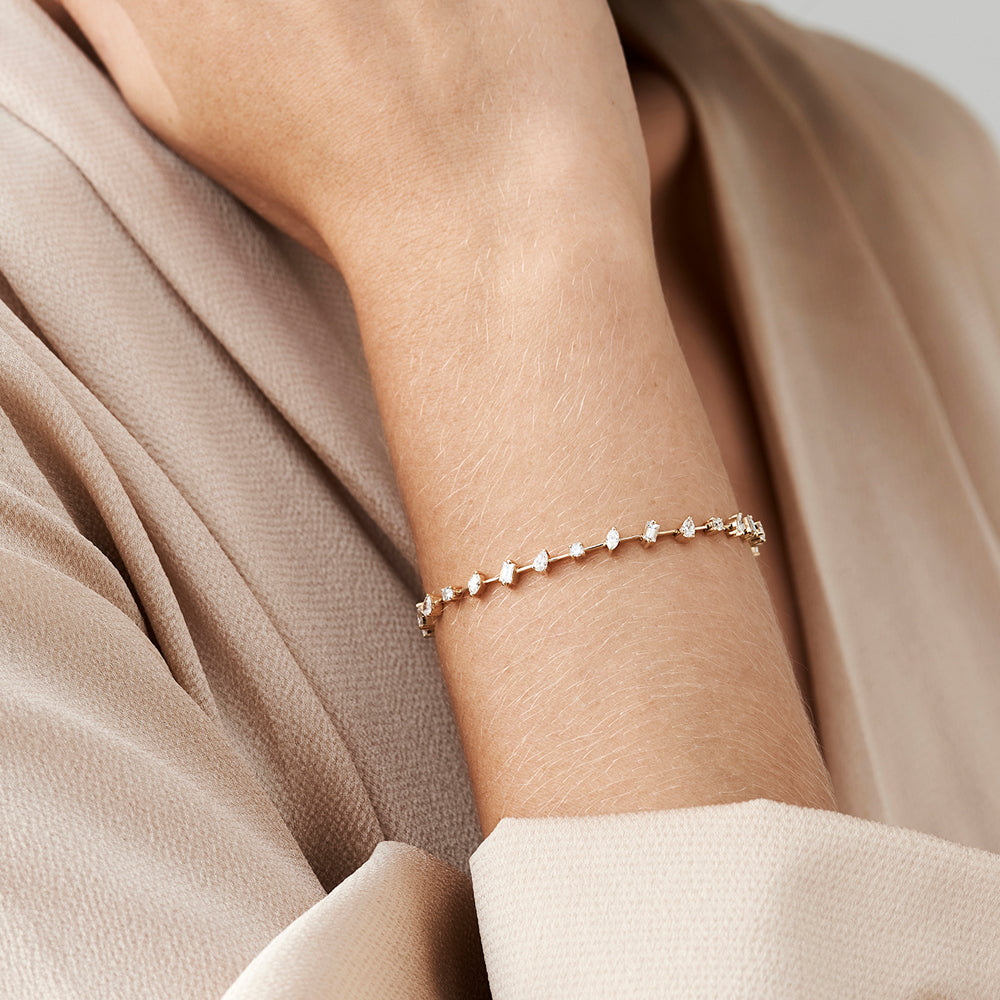 14k Gold Multi-Shape Slant Diamond Bracelet - GeumJewels