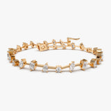 14k Gold Multi-Shape Slant Diamond Bracelet - GeumJewels