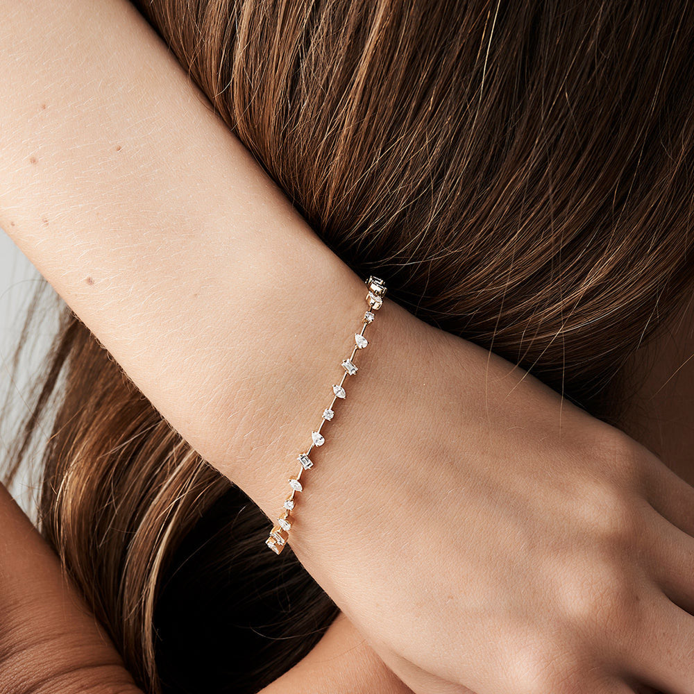 14k Gold Multi-Shape Slant Diamond Bracelet - GeumJewels