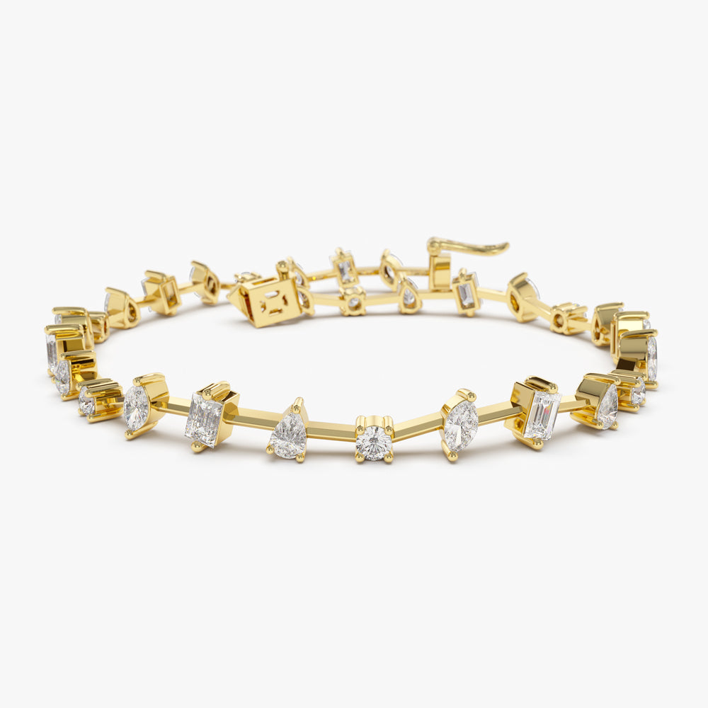 14k Gold Multi-Shape Slant Diamond Bracelet - GeumJewels