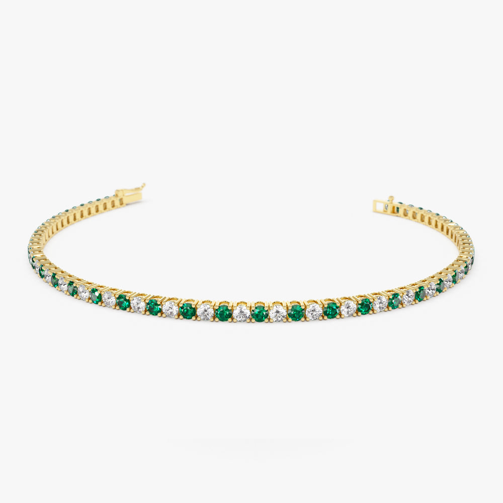 14k Prong Setting Diamond and Emerald Tennis Bracelet - GeumJewels