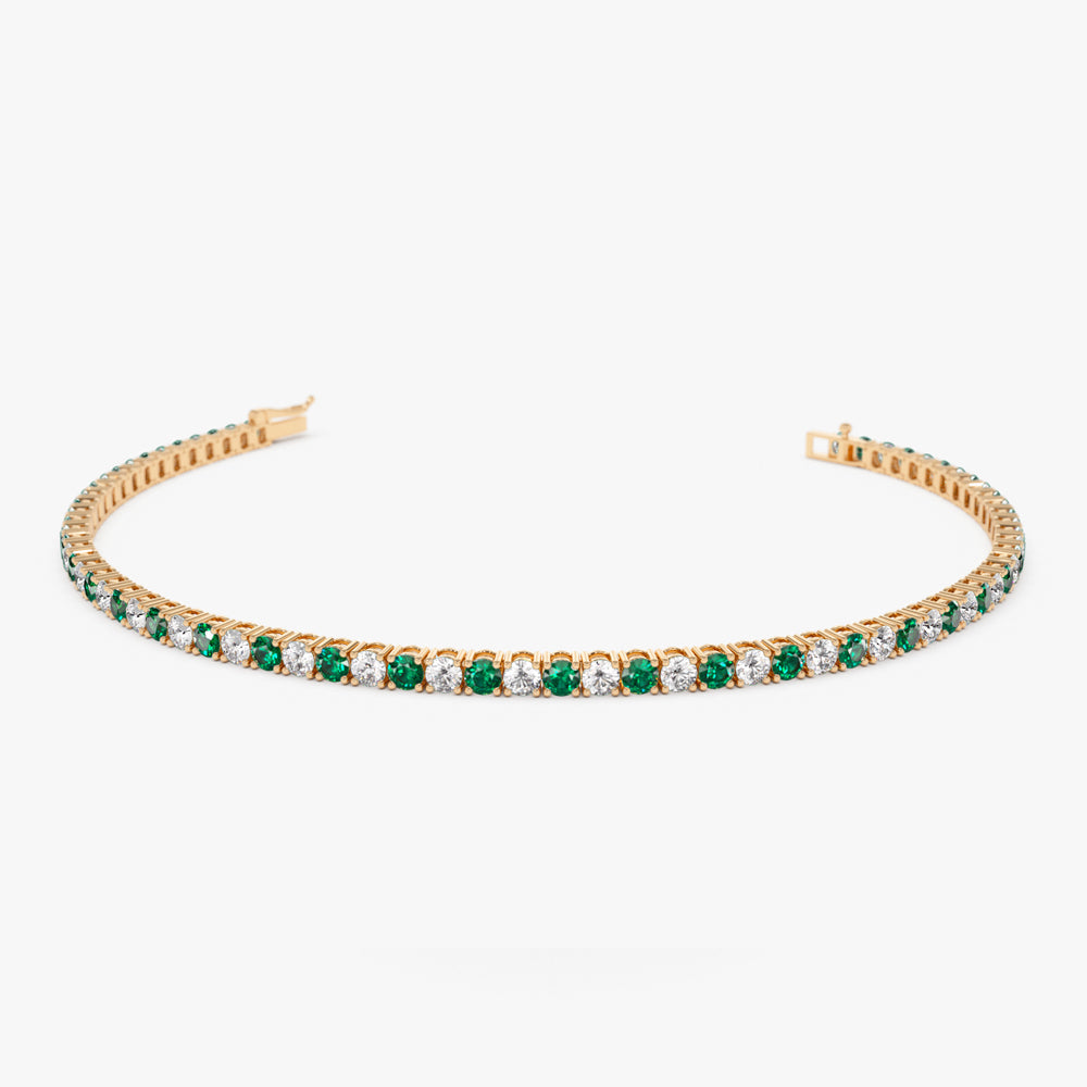 14k Prong Setting Diamond and Emerald Tennis Bracelet - GeumJewels