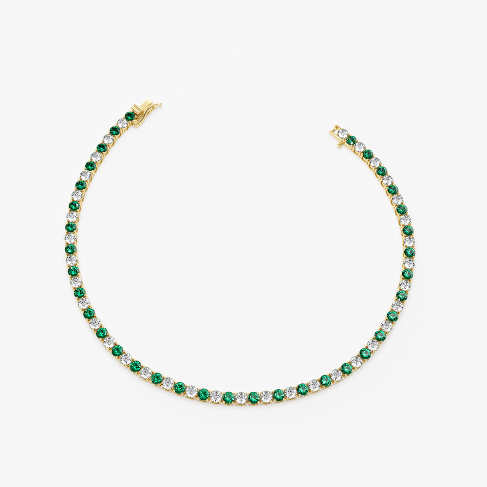 14k Prong Setting Diamond and Emerald Tennis Bracelet - GeumJewels