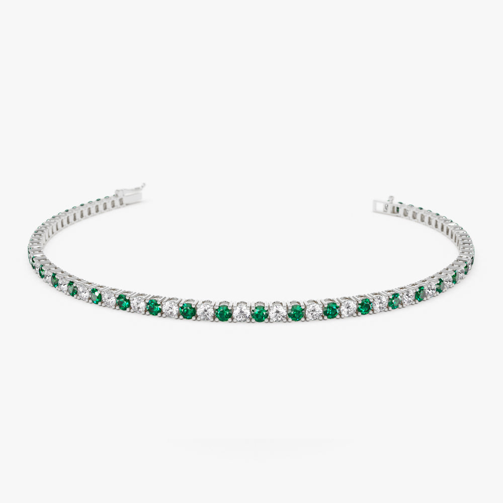 14k Prong Setting Diamond and Emerald Tennis Bracelet - GeumJewels