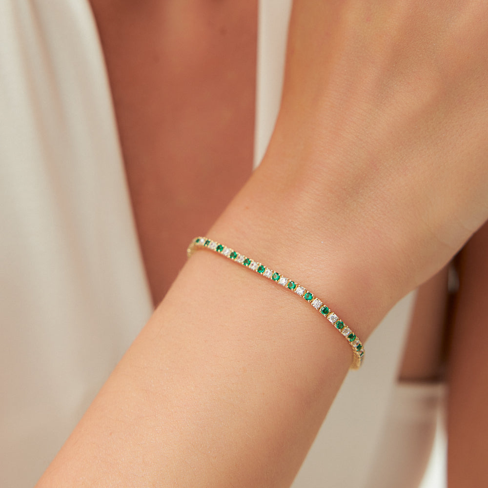 14k Prong Setting Diamond and Emerald Tennis Bracelet - GeumJewels