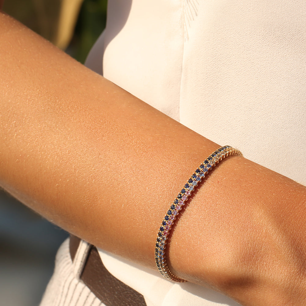 14k Prong Setting Diamond and Multi-Color Sapphire Tennis Bracelet - GeumJewels
