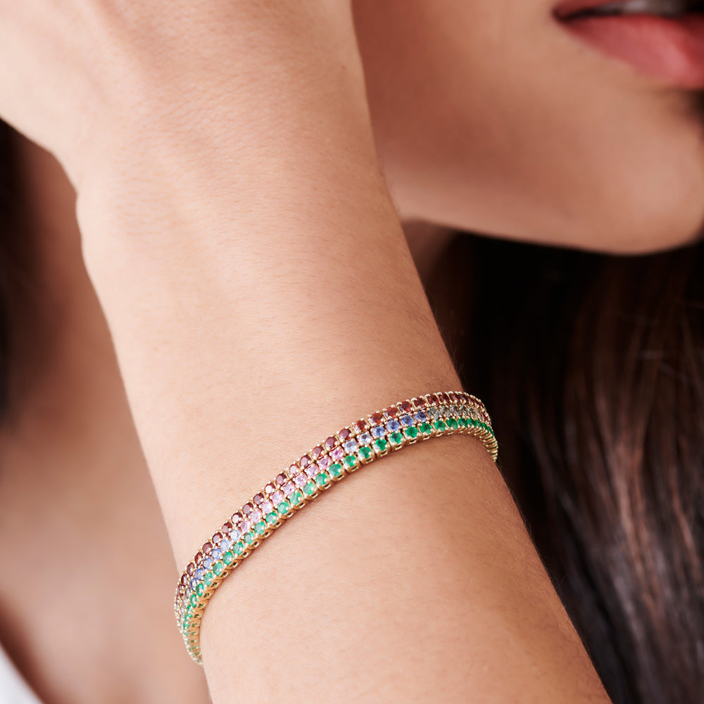 14k Prong Setting Diamond and Multi-Color Sapphire Tennis Bracelet - GeumJewels