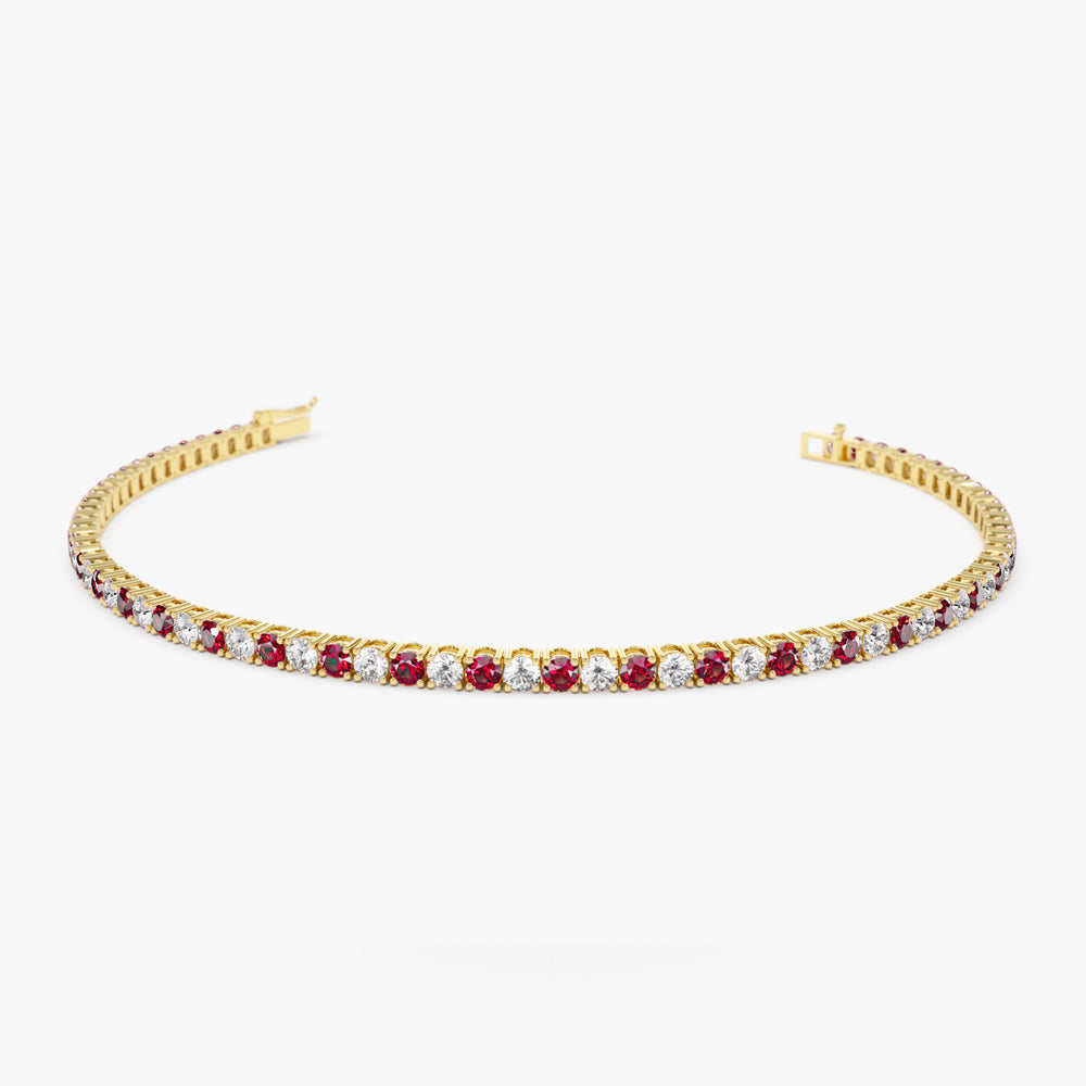 14k Prong Setting Diamond and Ruby Tennis Bracelet - GeumJewels