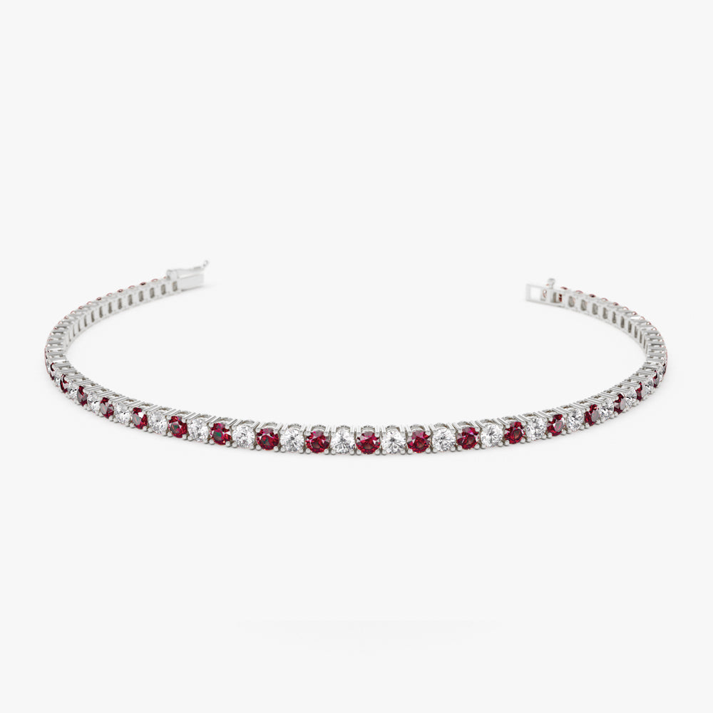14k Prong Setting Diamond and Ruby Tennis Bracelet - GeumJewels