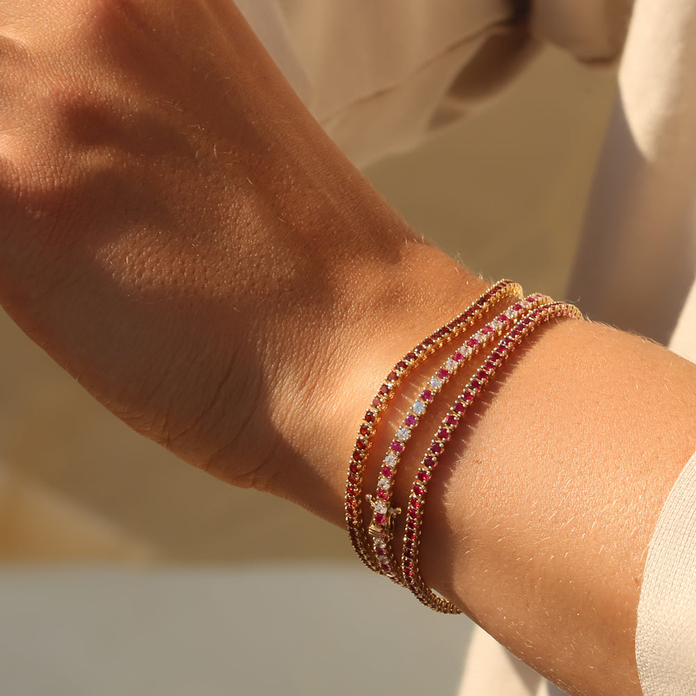14k Prong Setting Diamond and Ruby Tennis Bracelet - GeumJewels