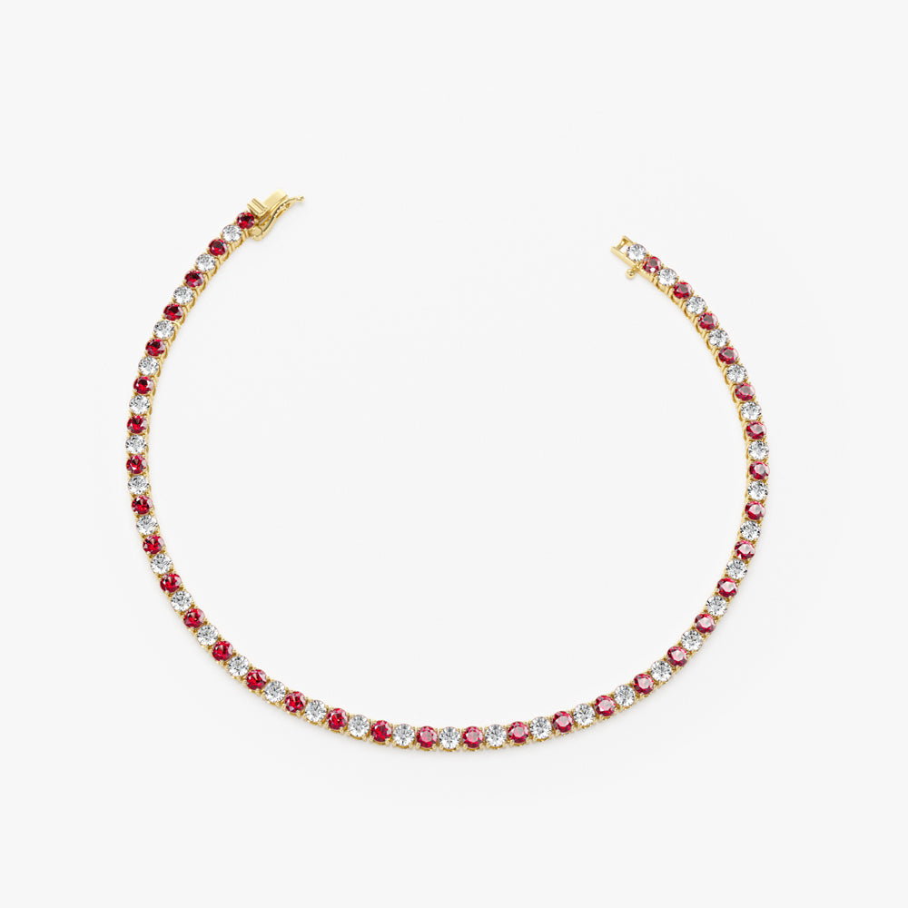 14k Prong Setting Diamond and Ruby Tennis Bracelet - GeumJewels