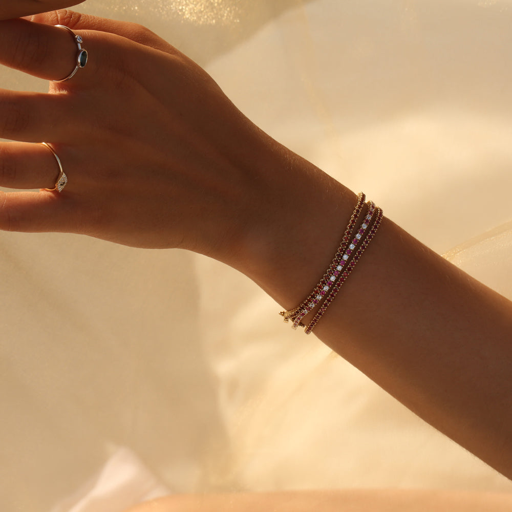 14k Prong Setting Diamond and Ruby Tennis Bracelet - GeumJewels