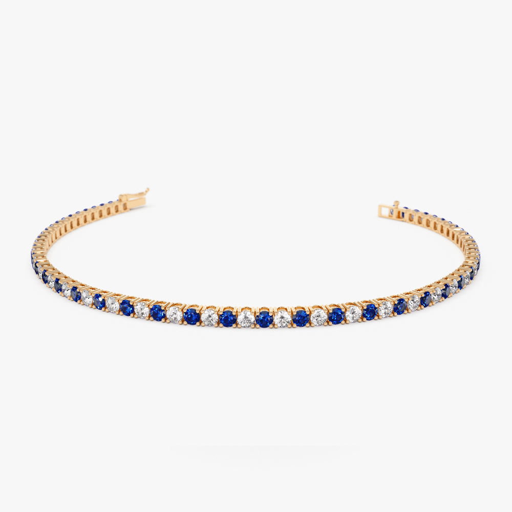 14k Prong Setting Diamond and Sapphire Tennis Bracelet - GeumJewels