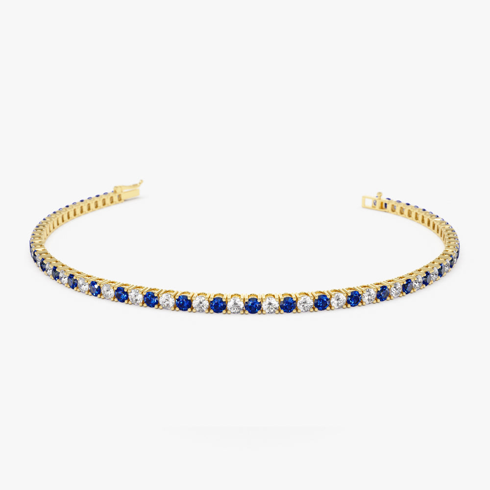 14k Prong Setting Diamond and Sapphire Tennis Bracelet - GeumJewels