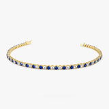 14k Prong Setting Diamond and Sapphire Tennis Bracelet - GeumJewels