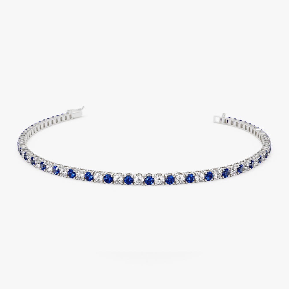 14k Prong Setting Diamond and Sapphire Tennis Bracelet - GeumJewels