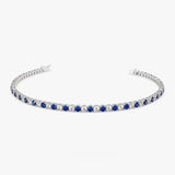 14k Prong Setting Diamond and Sapphire Tennis Bracelet - GeumJewels