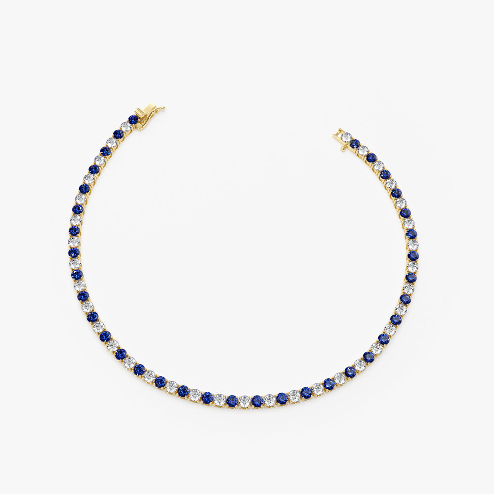 14k Prong Setting Diamond and Sapphire Tennis Bracelet - GeumJewels