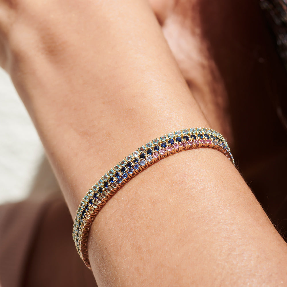 14k Prong Setting Sapphire Tennis Bracelet - GeumJewels