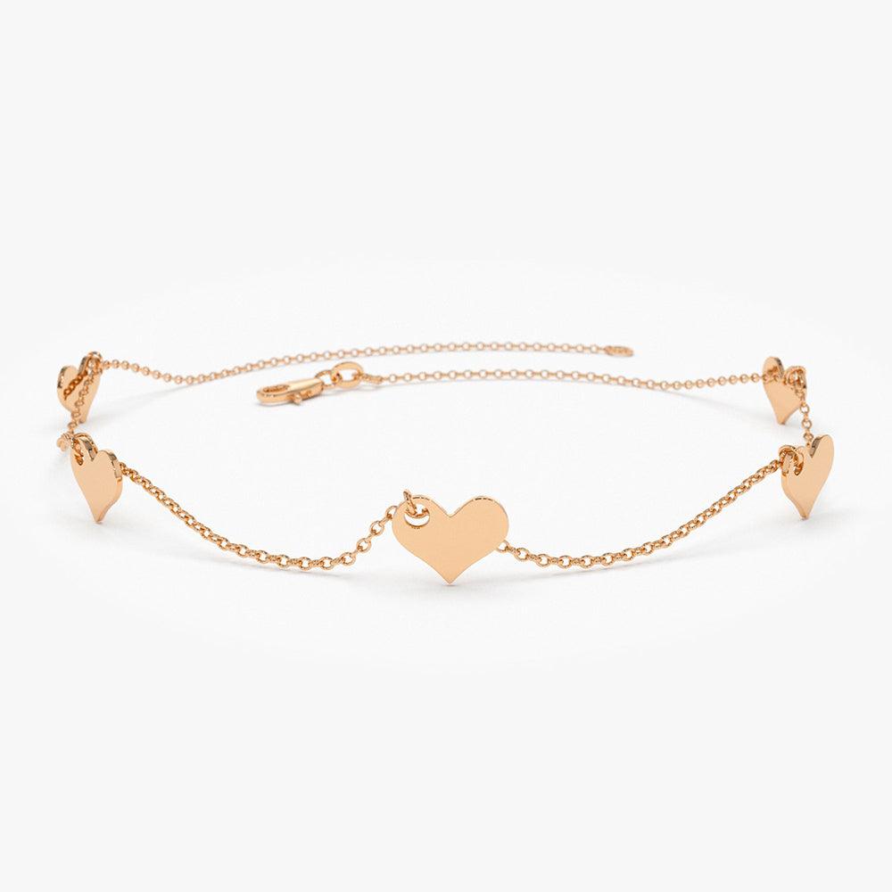 14K Solid Gold Dangle Heart Bracelet - GeumJewels