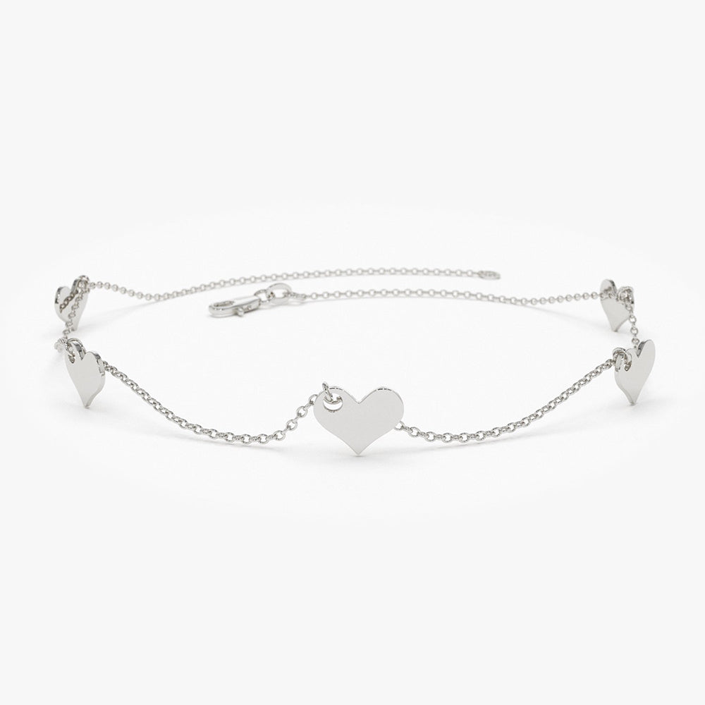14K Solid Gold Dangle Heart Bracelet - GeumJewels