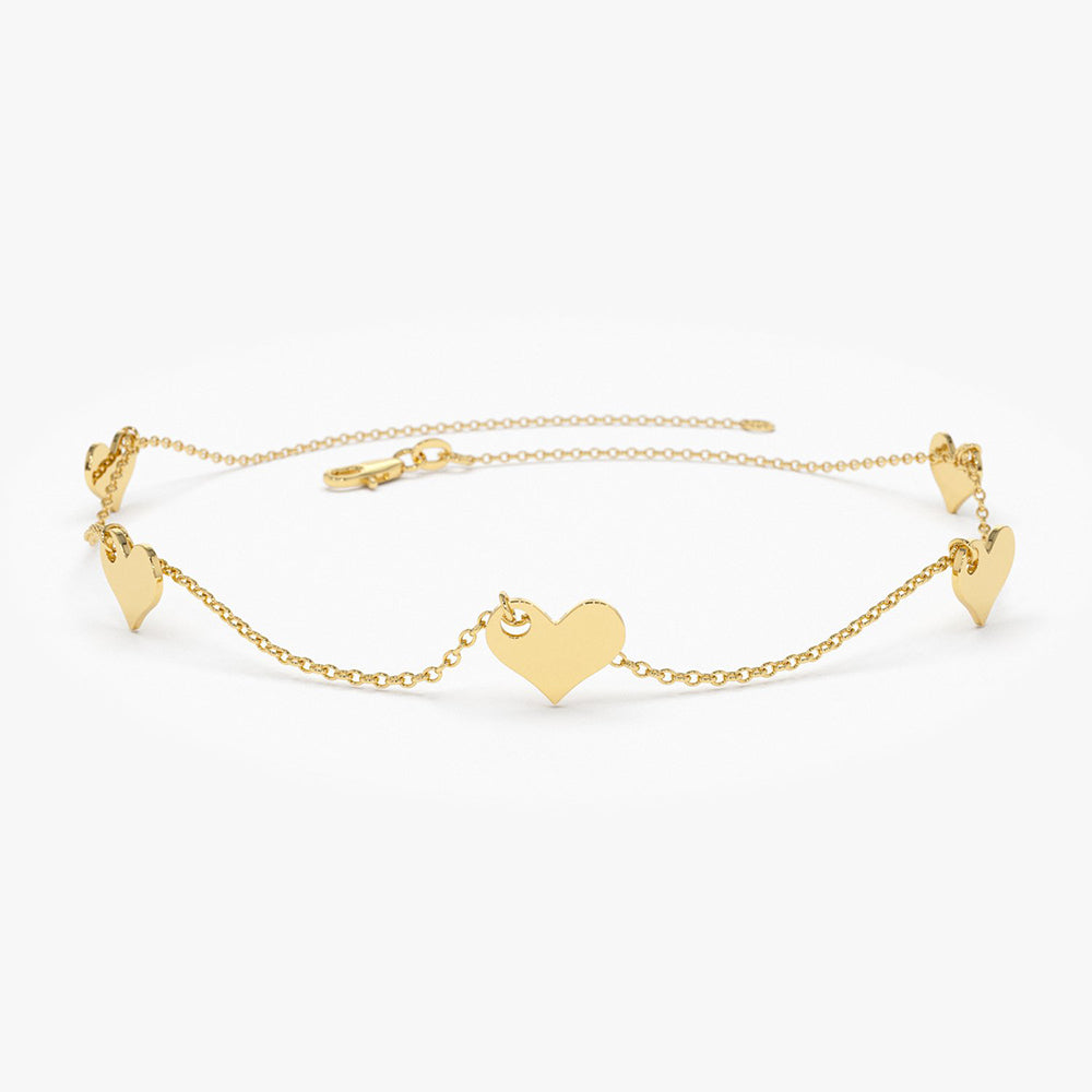 14K Solid Gold Dangle Heart Bracelet - GeumJewels