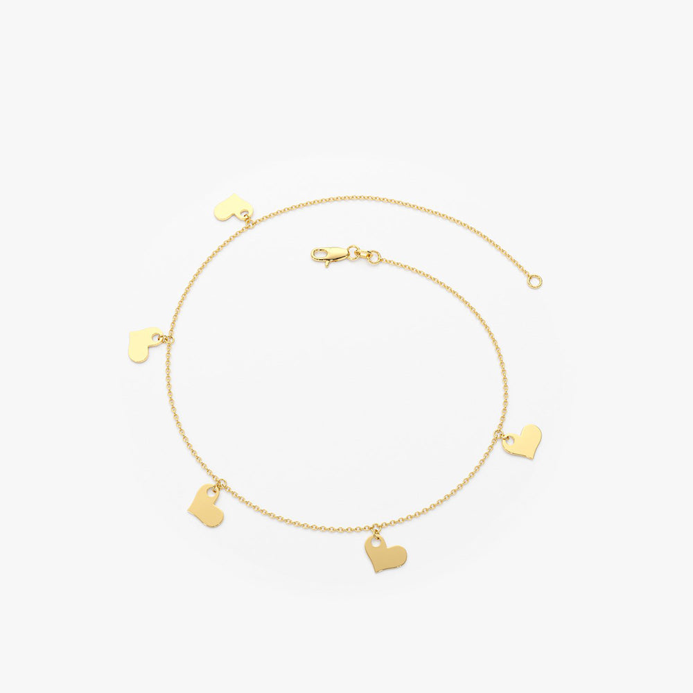 14K Solid Gold Dangle Heart Bracelet - GeumJewels