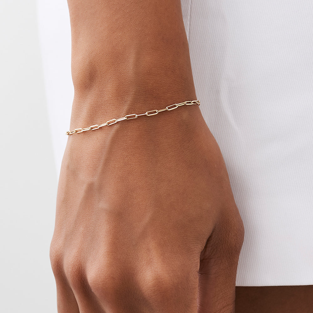 14k Solid Gold Tiny Paper Clip Link Bracelet - GeumJewels