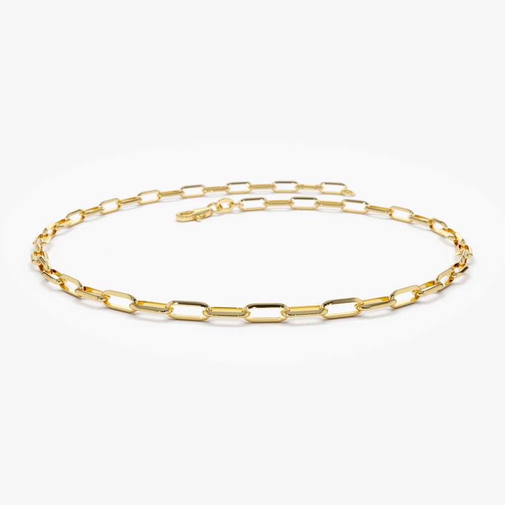 14k Solid Gold Tiny Paper Clip Link Bracelet - GeumJewels