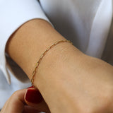 14k Solid Gold Tiny Paper Clip Link Bracelet - GeumJewels