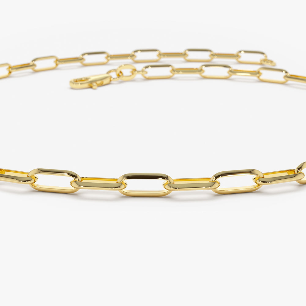 14k Solid Gold Tiny Paper Clip Link Bracelet - GeumJewels