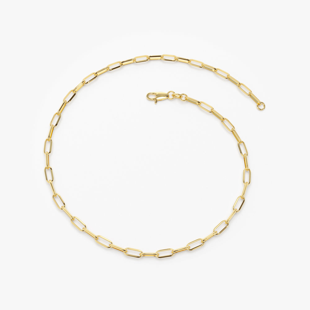 14k Solid Gold Tiny Paper Clip Link Bracelet - GeumJewels